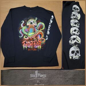 Six Flags Fright Fest Black Long Sleeve Size XL Mens Halloween Kraken Zombie
